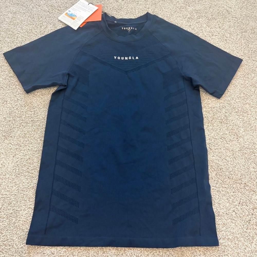 YoungLA Superhero Compression Tee Mens L Navy Blue Short Sleeve Gym Athletic